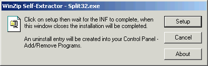 Split setup screen (actually a WinZip SE)
